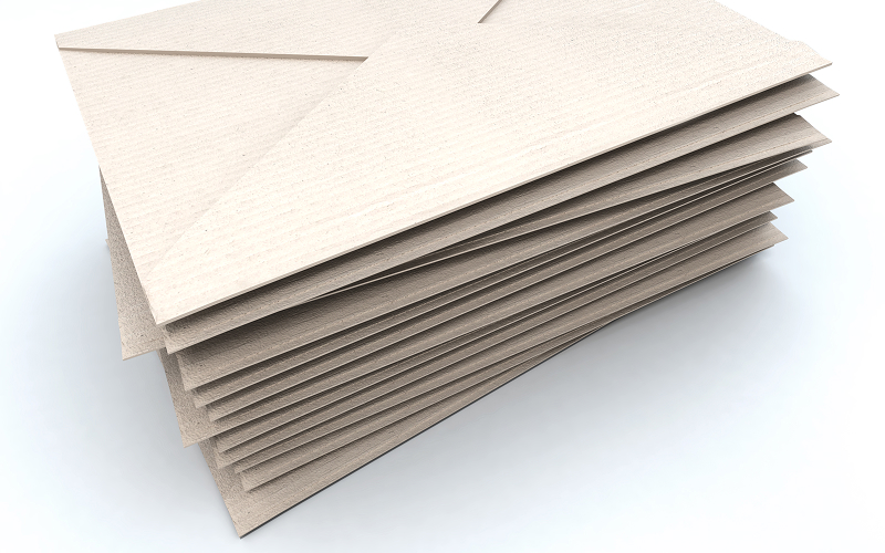Neat stack of paper documents on plain white background.